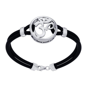 Silver Om with Leather Cord Bracelet TBL208 - Jewelry